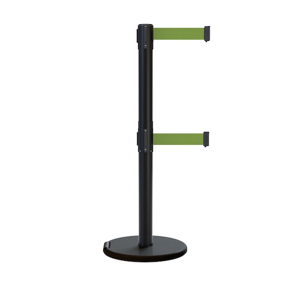 Montour Line Retractable Double Belt Rolling Stanchion, Olive, 9 ft Length, 2.5 ft Post Height P400DRL-BK-OL-90 - main